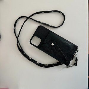 Bandolier Crossbody for iPhone 11 Pro Max & Petite Sarah stud strap in black